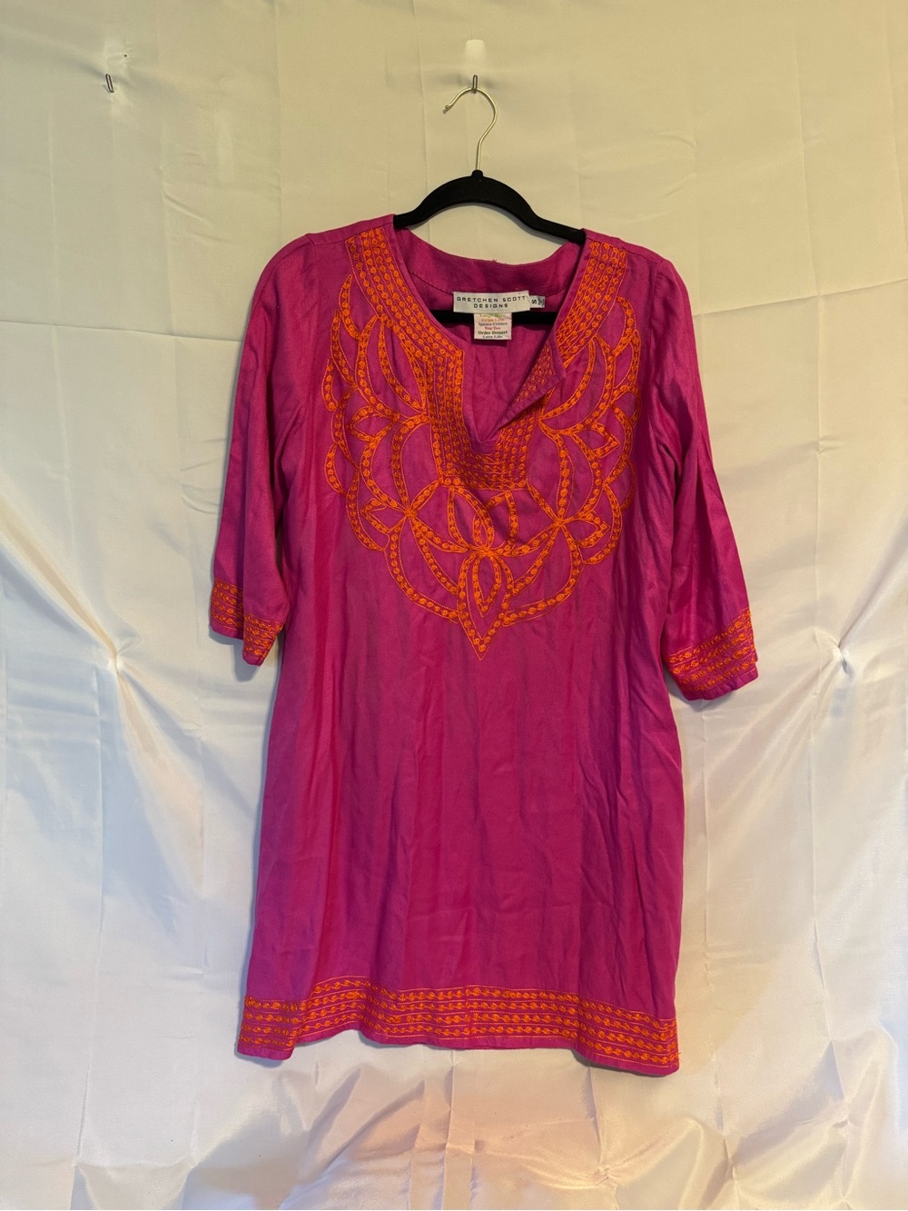 Gretchen Scott Designs Fuchsia Tunic with Orange Embroidery